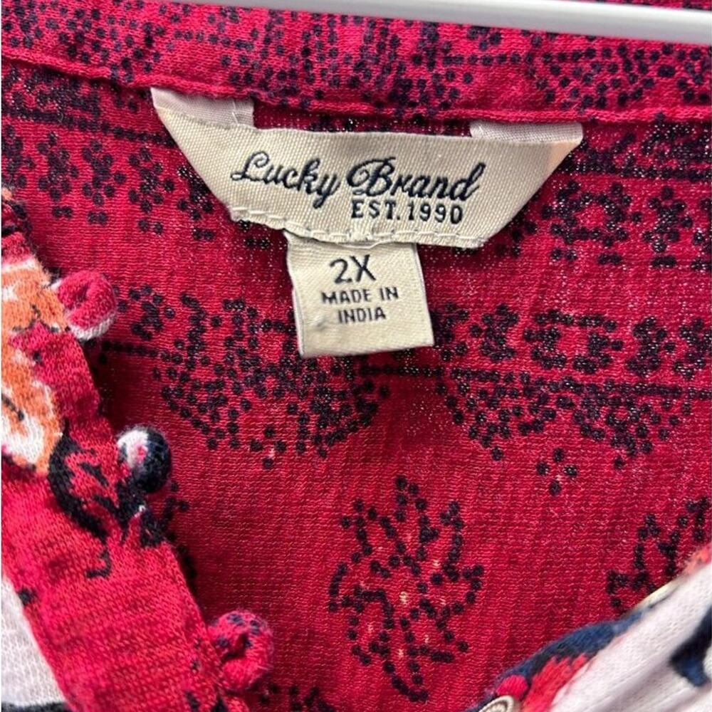 Lucky Brand Women’s 3/4 Sleeve Peasant Blouse Casual Floral Paisley Boho Red 2X - Picture 4 of 10